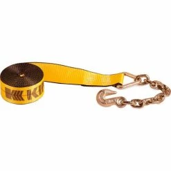 Kinedyne Winch Strap 423040 with Chain Anchor - 30' x 4" Gold