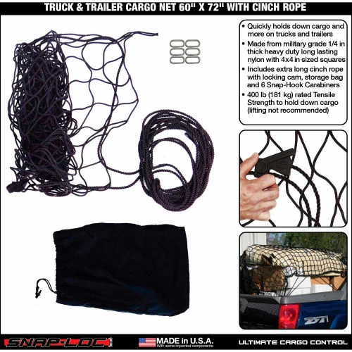 Snap-Loc Cargo Net With Cinch Rope, 60" x 72" - Image 2