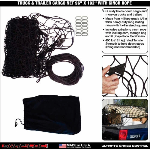 Snap-Loc Cargo Net With Cinch Rope, 96" x 192" - Image 2