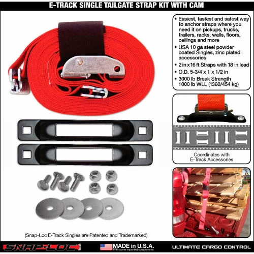 Snap-Loc E-Track Single Tailgate Strap Tie-Down Anchor Kit W/2" x 16' Cam, 3000 Lb. Cap. - Image 2