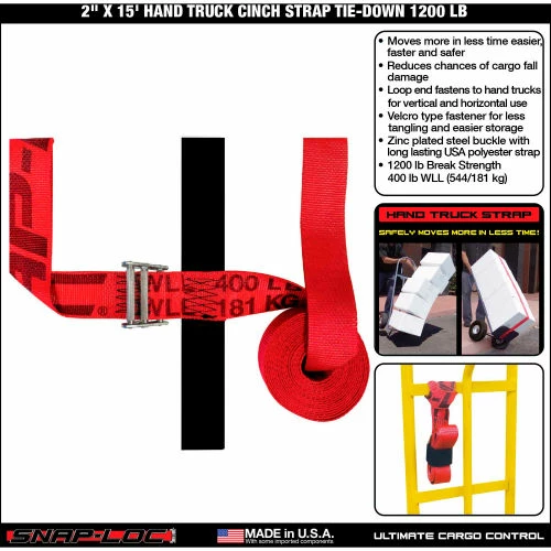 Snap-Loc Hand Truck Cinch Strap Tie-Down, 2" x 15', 1200 Lb. Cap. - Image 2