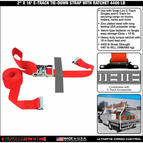 Snap-Loc E-Track Ratchet Strap Tie-Down, 2" x 16', 4400 Lb. Cap. - Image 2