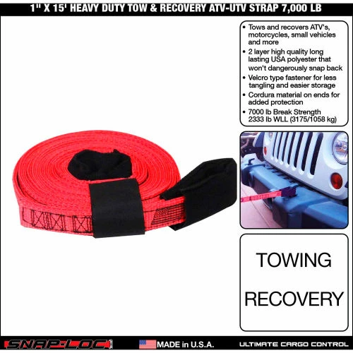 Snap-Loc Heavy Duty Tow Recovery Strap, 1" x 15', 7000 Lb. Cap. - Image 2