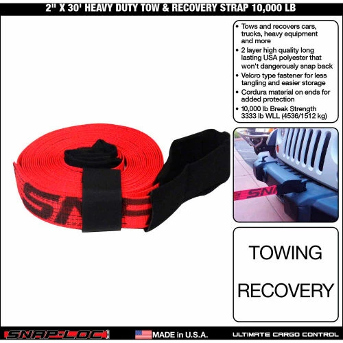 Snap-Loc Heavy Duty Tow Recovery Strap, 2" x 30', 10,000 Lb. Cap. - Image 3