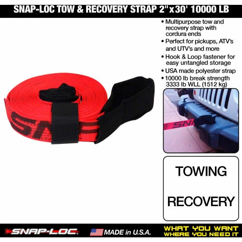 Snap-Loc Heavy Duty Tow Recovery Strap, 2" x 30', 10,000 Lb. Cap. - Image 2