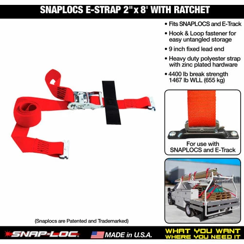 Snap-Loc® SLTE208RR E-Strap 2"X8' Ratchet Red With Hook & Loop Storage Fastener - Image 2